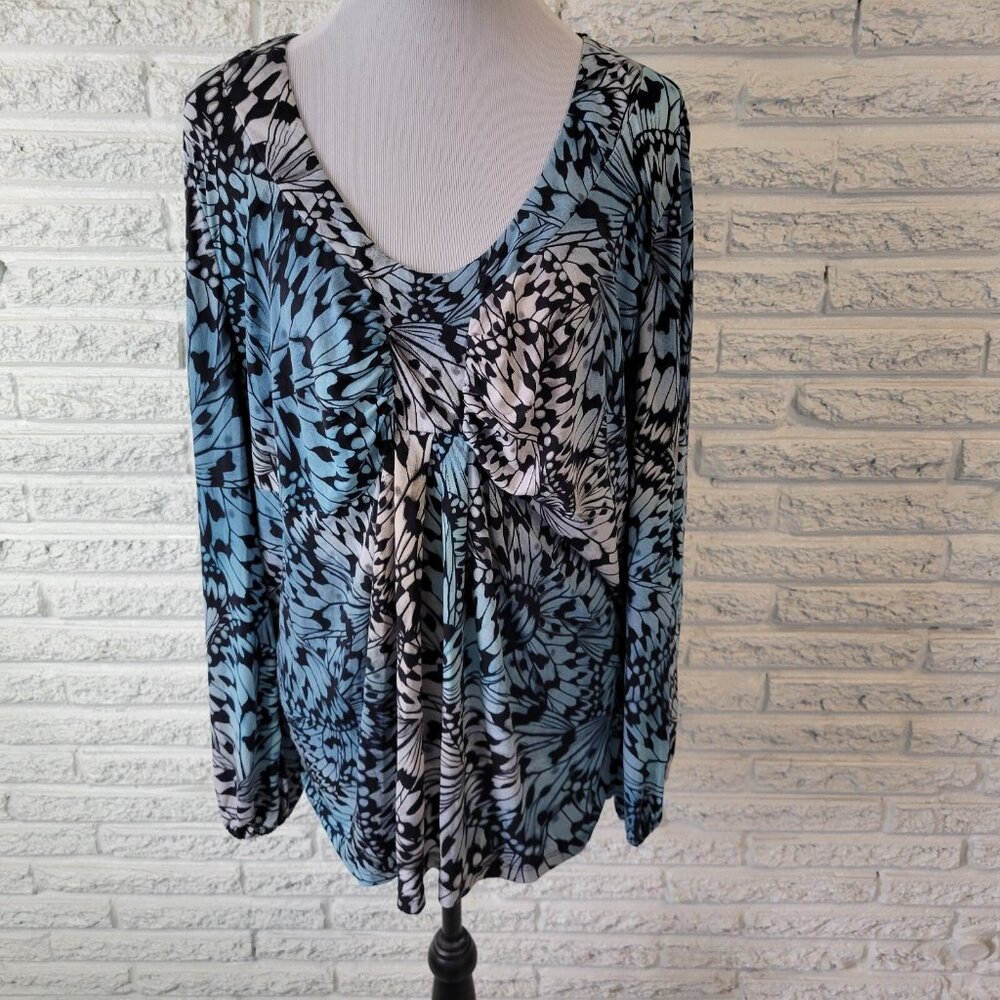 Studio 1940 Womens Top 18W 20W Plus Blue Black Butterflies ANI25E